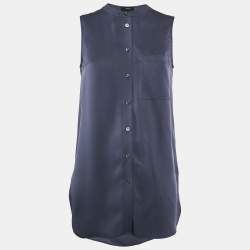 مملوكة مسبقًا Theory Blue Silk Button Front Sleeveless Mini Dress S