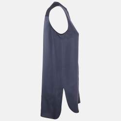 مملوكة مسبقًا Theory Blue Silk Button Front Sleeveless Mini Dress S