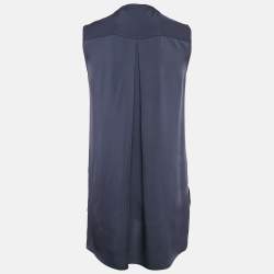 مملوكة مسبقًا Theory Blue Silk Button Front Sleeveless Mini Dress S