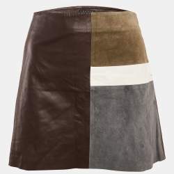 Theory Multicolor Leather and Suede Patch Detail Mini Skirt S
