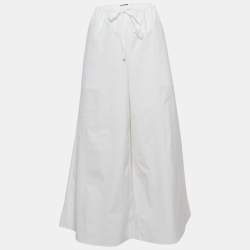 Pre Owned Theory White Cotton Drawstring Wide-Leg Trousers M