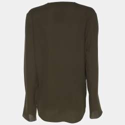 Pre Owned Theory Olive Green Silk Top M