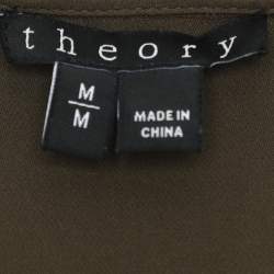 Pre Owned Theory Olive Green Silk Top M