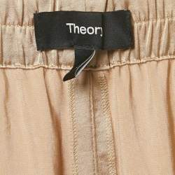 Pre Owned Theory Gold Sateen Straight Leg Pants L