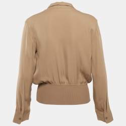 مملوكة مسبقًا توب ثيوري بني بأكمام طويلة وياقة على شكل حرف V صغير