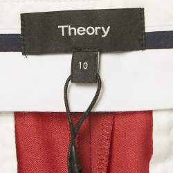 Pre Owned Theory Burgundy Stretch Wool Crop Cuff Trousers L