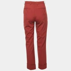 Pre Owned Theory Burgundy Stretch Wool Crop Cuff Trousers L
