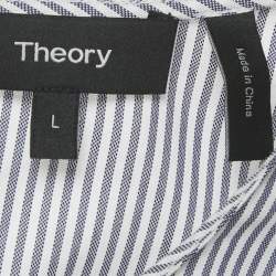 Pre Owned Theory Blue Stripe Cotton Lexanda Top L