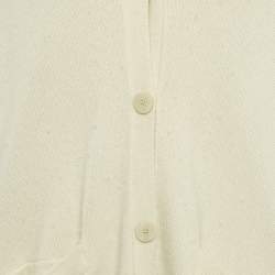 Pre Owned Theory Ivory Wool Knit Leather Patch Cardigan M