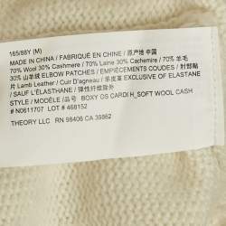 Pre Owned Theory Ivory Wool Knit Leather Patch Cardigan M