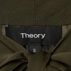 Pre Owned Theory Olive Green Silk Tie Neck Sleeveless Top S