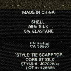 Pre Owned Theory Olive Green Silk Tie Neck Sleeveless Top S