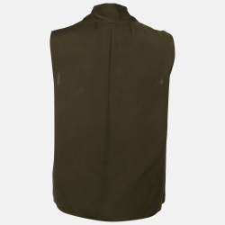 Pre Owned Theory Olive Green Silk Tie Neck Sleeveless Top S