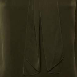 Pre Owned Theory Olive Green Silk Tie Neck Sleeveless Top S
