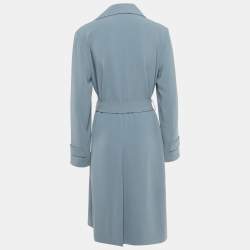 مملوكة مسبقًا Theory Blue Crepe Open Front Belted Coat M