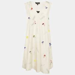 Pre Owned Theory Cream Abstract Print Embroidered A-Line Dress S