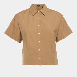 Pre Owned Theory Beige Cotton Short Sleeve Shirt S