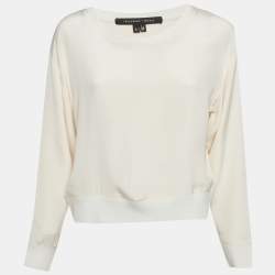 مملوكة مسبقًا Theory Beige Silk Crewneck Sweatshirt L