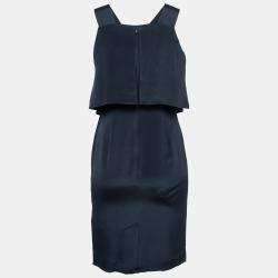 Theory Uniform Blue Silk Ruffled Overlay Landale B Dress XS