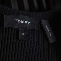 Theory Black Rib Knit & Plisse Sleeveless Asymmetric Hem Vinessi Maxi Dress S