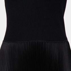 Theory Black Rib Knit & Plisse Sleeveless Asymmetric Hem Vinessi Maxi Dress S