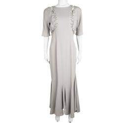 Thierry Mugler Vintage Beige Cutout Detail Flared Bottom Maxi Dress L