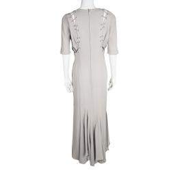 Thierry Mugler Vintage Beige Cutout Detail Flared Bottom Maxi Dress L