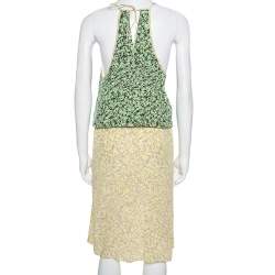 Tibi Bicolor Abstract Print Silk Elasticized Waist Midi Dress L