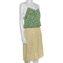 Tibi Bicolor Abstract Print Silk Elasticized Waist Midi Dress L