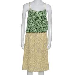 Tibi Bicolor Abstract Print Silk Elasticized Waist Midi Dress L