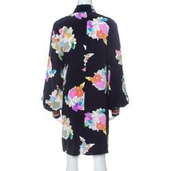 Tibi Navy Blue Camellia Print Silk Tie Neck Dress M