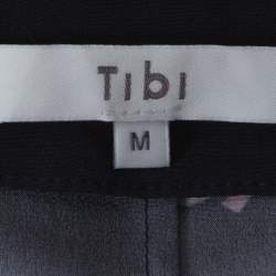 Tibi Navy Blue Camellia Print Silk Tie Neck Dress M