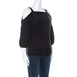 Tibi Black Silk Cut Out Shoulder Tunic Top XS