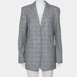 Tibi Grey Cooper Plaided Wool & Silk Cutout Detail  Blazer L