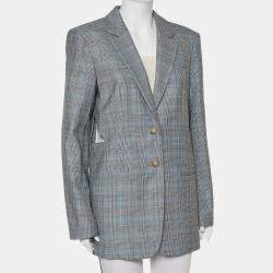 Tibi Grey Cooper Plaided Wool & Silk Cutout Detail  Blazer L