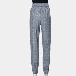 Tibi Grey Cooper Plaid Wool & Silk Joggers L