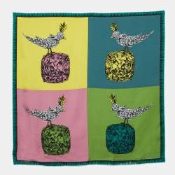 Tiffany & Co. Multicolor Bird On a Rock Silk Square Scarf