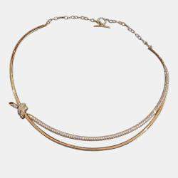 Pre Owned Tiffany & Co. Double Knot 18K Yellow Gold with Diamonds Necklace