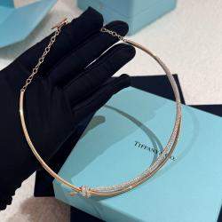 Pre Owned Tiffany & Co. Double Knot 18K Yellow Gold with Diamonds Necklace