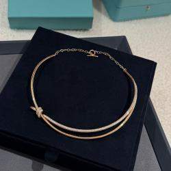 Pre Owned Tiffany & Co. Double Knot 18K Yellow Gold with Diamonds Necklace