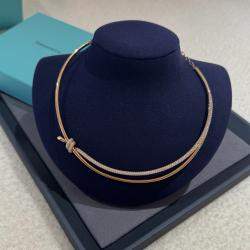 Pre Owned Tiffany & Co. Double Knot 18K Yellow Gold with Diamonds Necklace