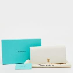 Tiffany & Co. White Leather Logo Flap Continental Wallet