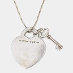 Pre Owned Tiffany & Co. Return To Tiffany Sterling Silver Heart Tag with Key Pendant Necklace