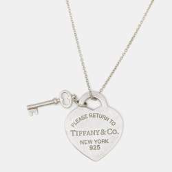 Pre Owned Tiffany & Co. Return To Tiffany Sterling Silver Heart Tag with Key Pendant Necklace