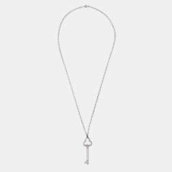 Tiffany & Co. Trefoil Key Sterling Silver Pendant Oval Link Chain Necklace