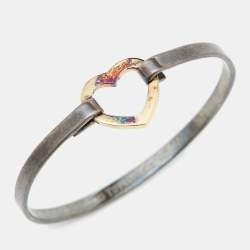 Pre Owned Tiffany & Co. Heart 18k Yellow Gold Sterling Silver Bracelet