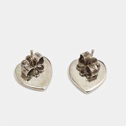 Pre Owned Tiffany & Co. Love Tiffany Blue® Enamle Heart Sterling Silver Stud Earrings