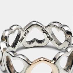 Pre Owned Tiffany & Co. Open Heart Sterling Silver 18k Rose Gold Ring Size 50