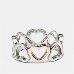 Pre Owned Tiffany & Co. Open Heart Sterling Silver 18k Rose Gold Ring Size 50