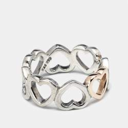 Pre Owned Tiffany & Co. Open Heart Sterling Silver 18k Rose Gold Ring Size 50